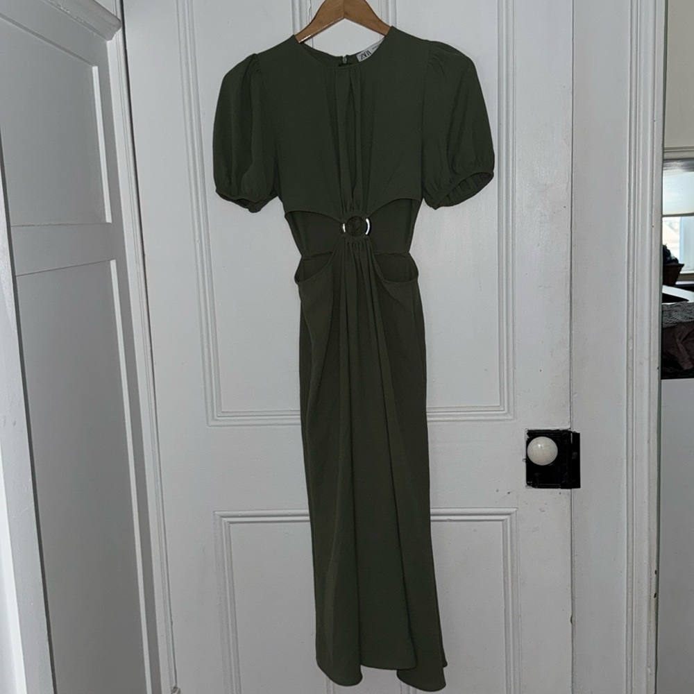 Zara Olive Green Midi Dress
